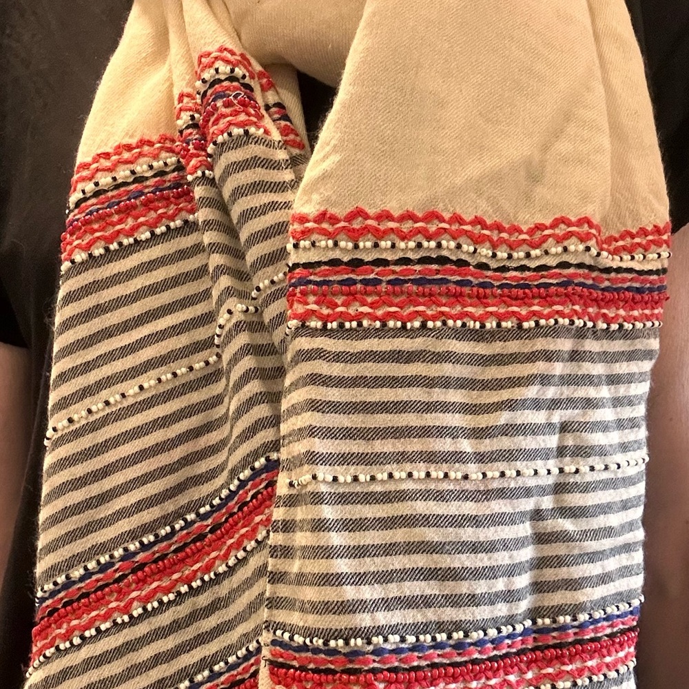 JCrew ivory wool beaded scarf, “Jenna-era Jcrew”